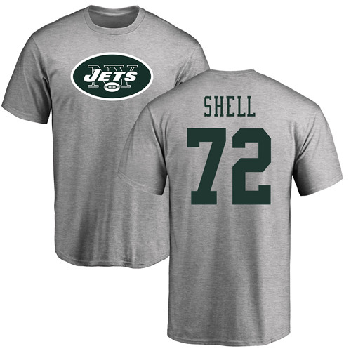 New York Jets Men Ash Brandon Shell Name and Number Logo NFL Football #72 T Shirt